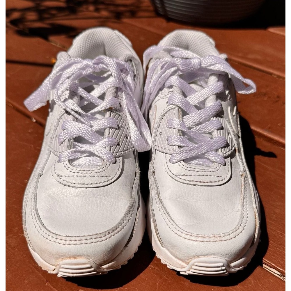 Nike Air Max 90 Leather Triple White Kids Sneakers CD6867-100 Size 1Y